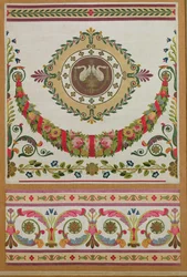 Seidenpaneel mit einem Blumenkranz und Schwänen von Pernon, Lyon